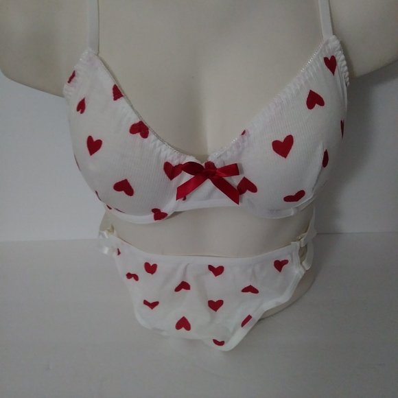 White Red Heart Print Lingerie Set XL - Picture 2 of 16
